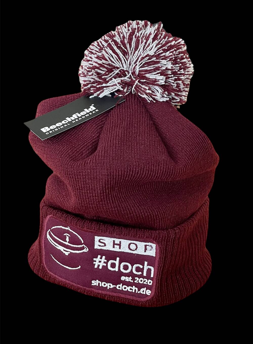 "Beechfield" Wintermütze(n) mit Patch in verschiedenen Modellen Weinrot mit Patch & Bommel