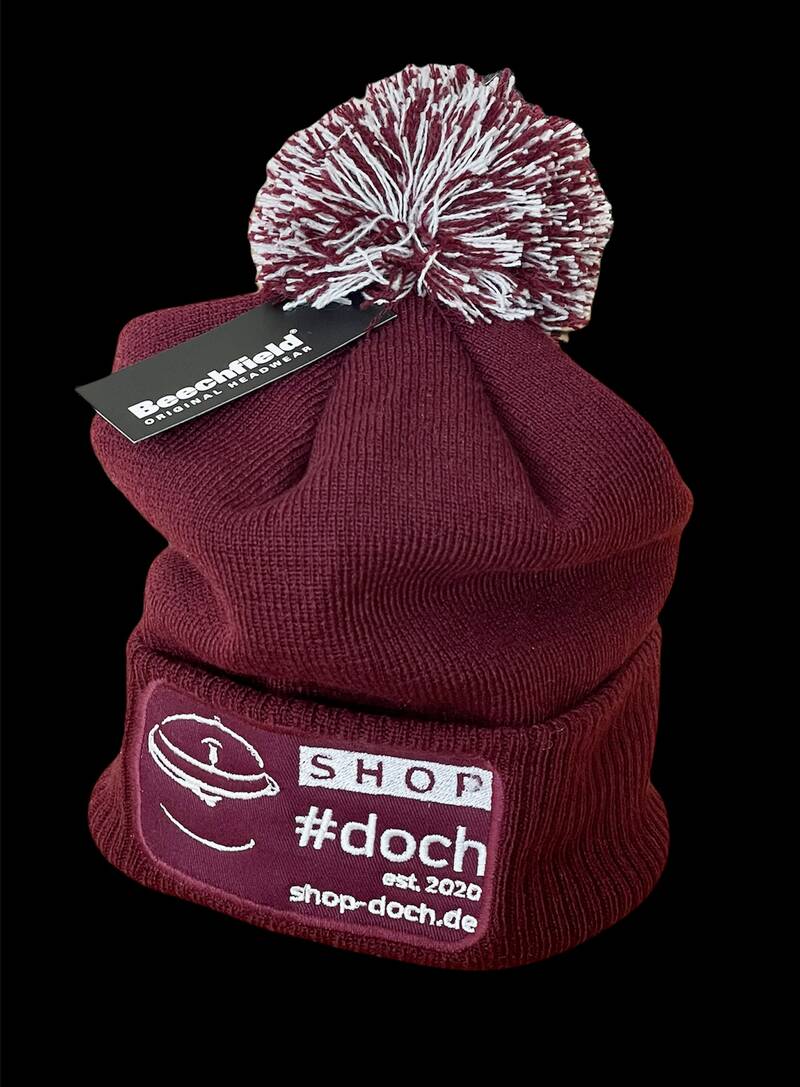 "Beechfield" Wintermütze(n) mit Patch in verschiedenen Modellen Weinrot mit Patch & Bommel