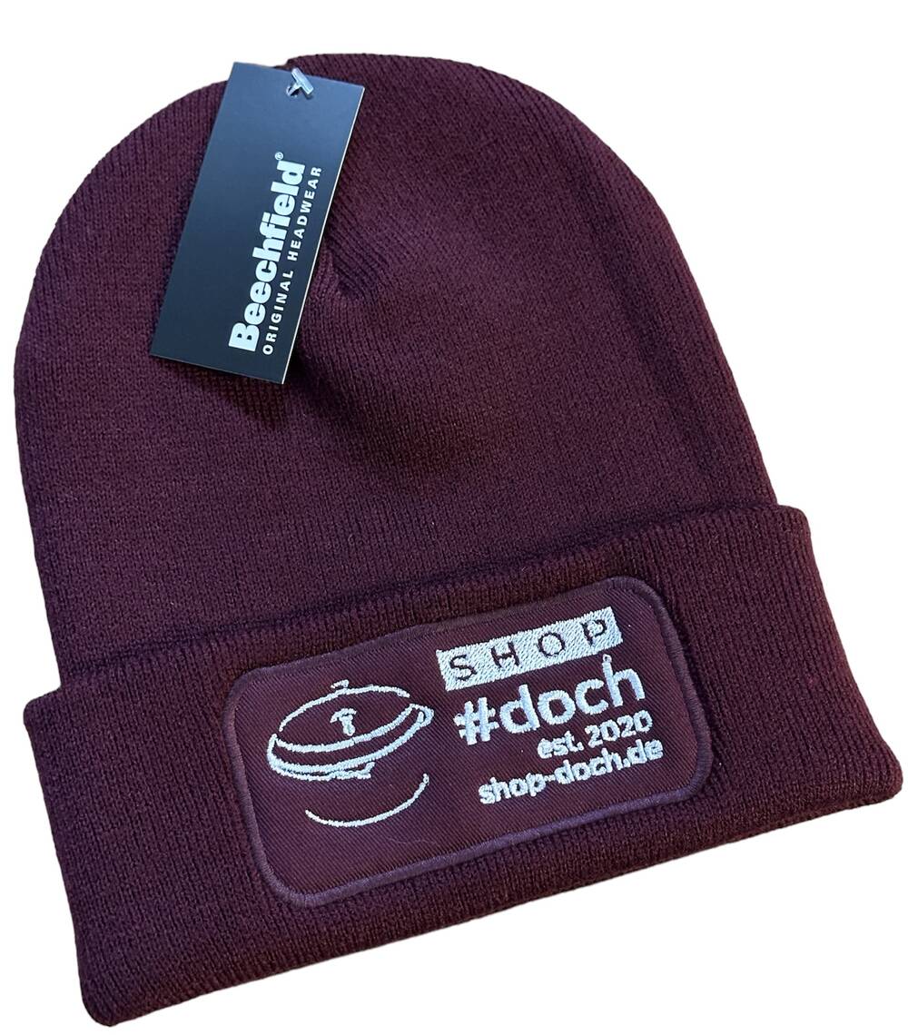 "Beechfield" Wintermütze(n) mit Patch in verschiedenen Modellen Wintermütze mit Patch gestickt / weinrot
