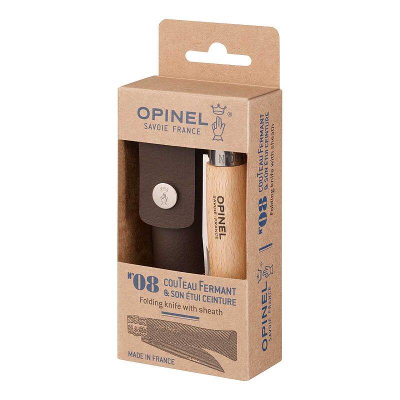 Opinel Geschenkset No 08, Buchenholz, mit Etui No 08 Taschenmesser mit Etui