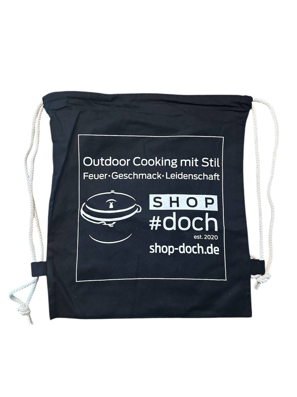 schwarzer Turnbeutel mit Shop-Doch-Logo