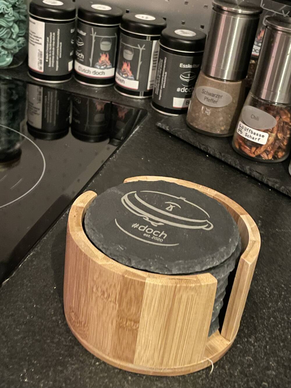 Handgemachte Schiefer Untersetzer Set (rund) - Gravur möglich